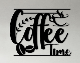 Coffee Time Metal Wall Art: Kitchen Coffee Bar Decor