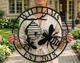 Personalized Honey Bee Metal Sign: Custom Garden Decor, Beekeeper Gift