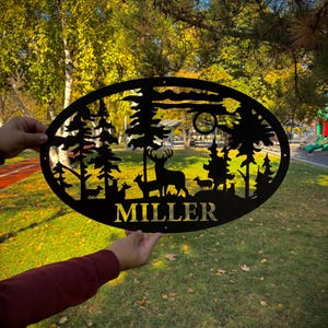 Custom Family Name Deer Metal Sign: Hunting Lodge Decor