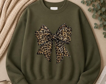 Leopard Crewneck Sweatshirt: Bow Pullover