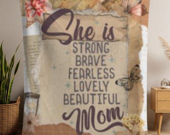 She Is Mom Velveteen Blanket, Quote Throw, Mother's Day Gift