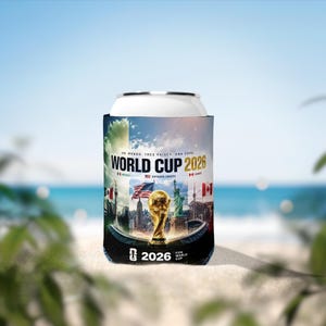 World Cup 2026 Soccer Fan Can Cooler Sleeve, Neoprene Drink Holder image 1