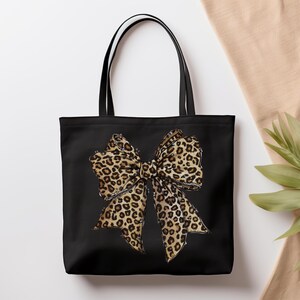 Leopard Bow Tote Bag - Stylish Animal Print Shoulder Bag, Women&#39;s Fashion Handbag, Gift for Her, Travel Tote, Shopping Bag