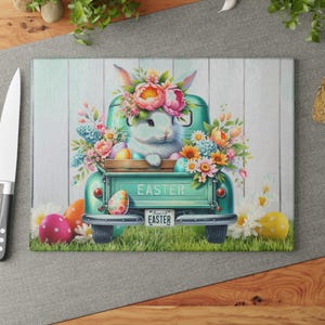 Easter Bunny Glass Cutting Board: Spring Truck Kitchen Decor
