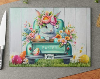 Easter Bunny Glass Cutting Board: Spring Truck Kitchen Decor