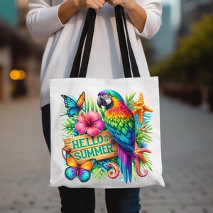 Parrot Lovers Tote Bag, Tropical Bird Bag, Beach Tote, Summer Shopping Bag, Nature Lover Gift