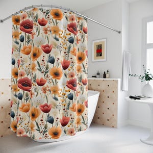 Fall Floral Shower Curtain: Watercolor Fabric Bathroom Decor