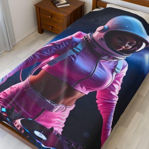 Samt Plüsch Decke, Pink Girl Dj Astronaut Space Nebula Sterne Galaxie werfen, gemütliche Bettwäsche Dekor Geschenk für Musikliebhaber, Teen Girl Schlafzimmer