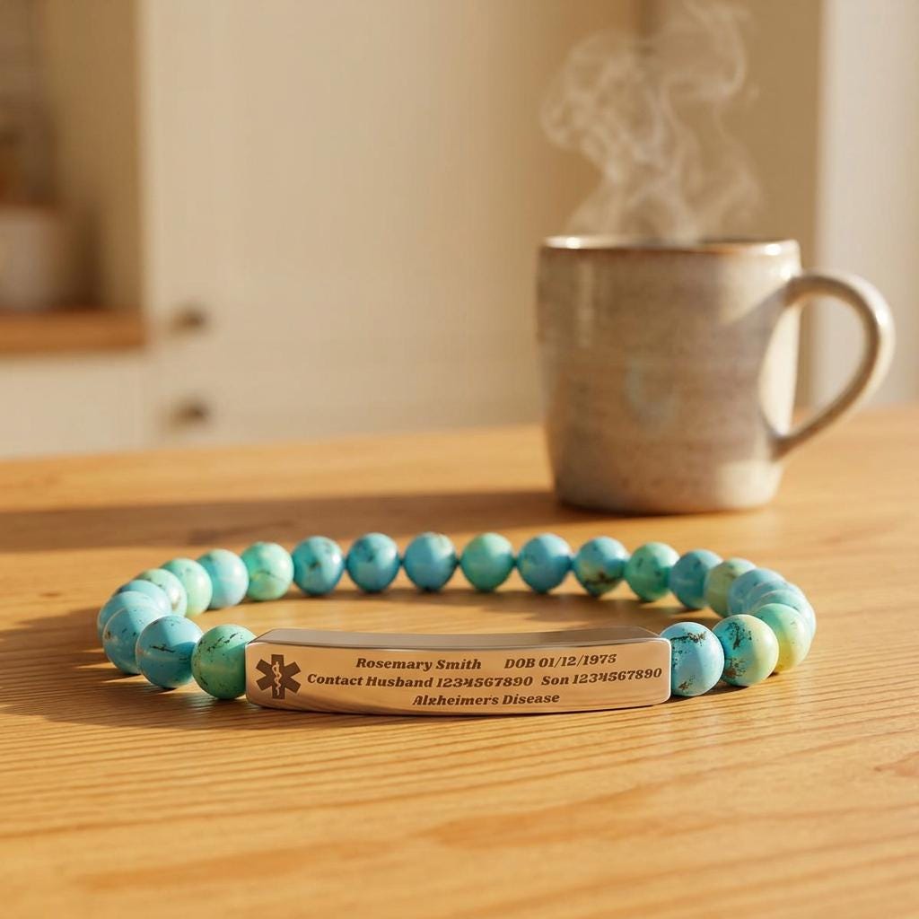 Engraved Natural Stone Medical ID Bracelet, Personalized Emergency…