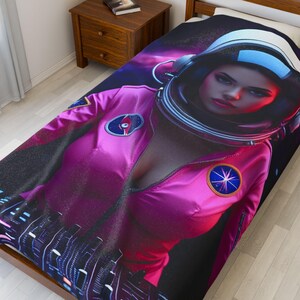 Samt Plüschdecke, Pink Girl Dj Astronaut Dekor, weicher Fleece Bettüberwurf, gemütliches Galaxie-Schlafzimmer-Dekor, einzigartiges Weltraum-Geschenk, bequem