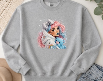 Sudadera juvenil de cuello redondo con diseño de anime arcoíris, jersey de anime