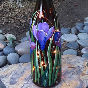 Lighted Bottle. Spring Flowers. Table Centerpiece. Gift for Her. Home Decor. Living room accent. Birthday gift. Summer decor