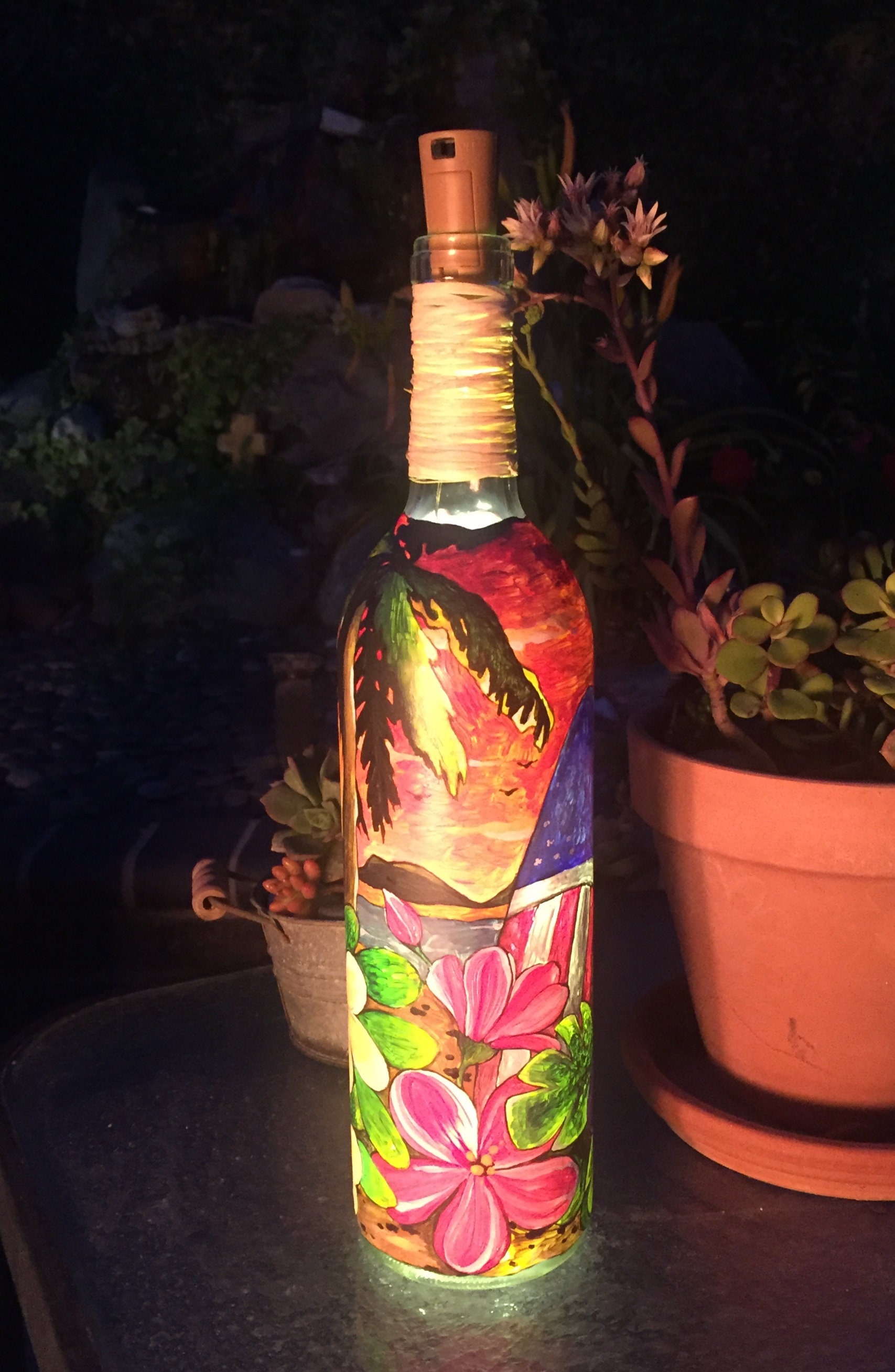 Lighted wine bottle. Kitchen decor. Restaurant decor. Gift for Etsy