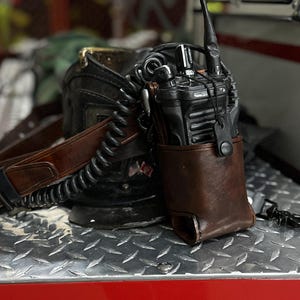 Personalized Firefighter/EMS Leather Radio Strap
