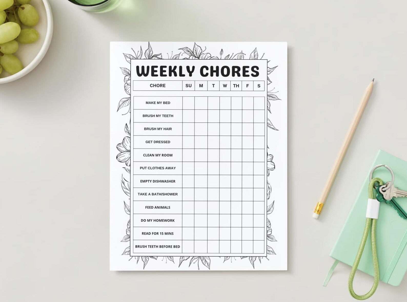 Weekly Chore Chart - PDF Digital Download Only, Digital Print, Chores ...
