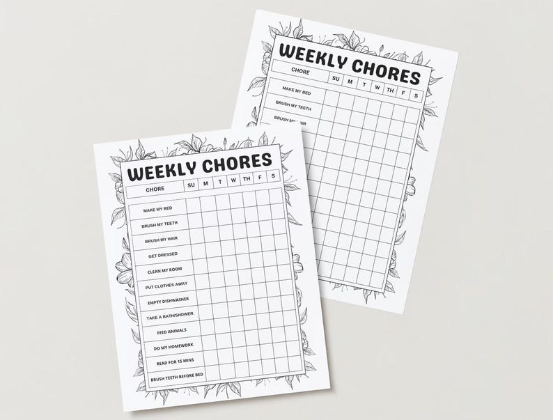 Weekly Chore Chart - PDF Digital Download Only, Digital Print, Chores ...