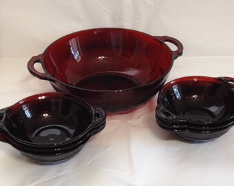 Depression Anchor Hocking Coronation Royal Ruby Red Bowls Set 9 PCS Circa 1936