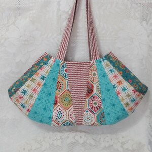 Cotton Patchwork Crescent Tote Bag Southwestern colors knitting crochet yarn project holder