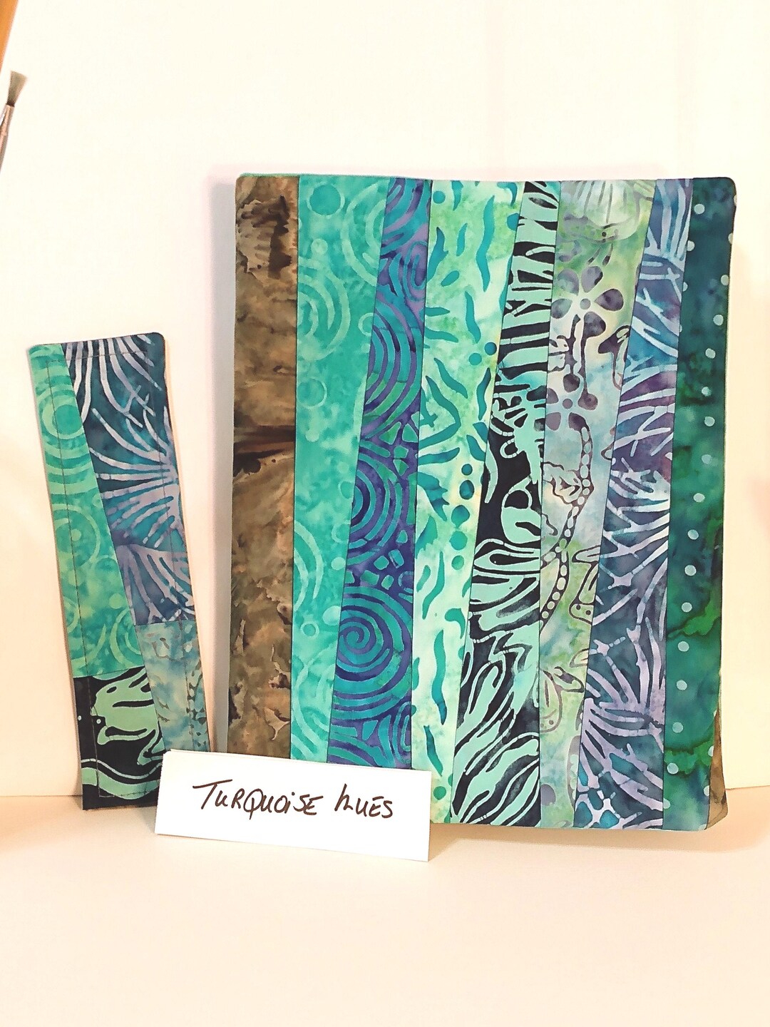 Turquoise Batik Fabric Composition Notebook Cover: Crazy Quilt ...