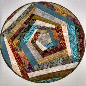 23" Round Batik Southwestern Desert Colors Crazy Quilt Table topper mosaic patchwork table mat runner