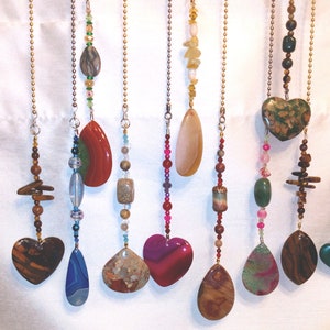 12&quot; Gemstone Fan light Pulls agates hearts ceiling pendants beaded strands & Chain