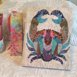 Cancer Zodiac Batik Book Cover: Raw Edge Applique, Handmade with Bookmark