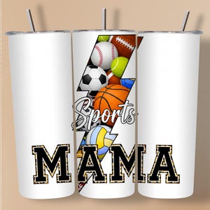 Sports Mama Lightning Tumbler PNG, 20oz Skinny Tumbler Sublimation Design, Retro Sports Tumbler PNG, Digital Download