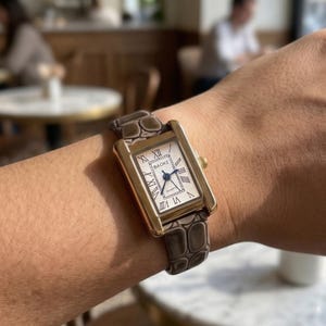 Gold Rectangular Watch Roman Dial Leather Strap Elegant Dress Women's Watch