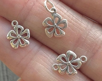 Dainty Sterling silver flower connector charm - Necklace, bracelet, anklet charm -  See all photos and details - Sold Seperately