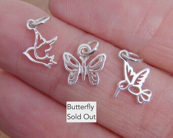 Dainty silver Hummingbird charm -  Tiny Dove Sparrow charm  - Tiny bird pendant - Necklace, Bracelet, Anklet charm -Sold Separately