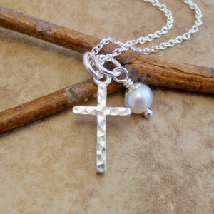 Small Hammered Cross Necklace - Godmother, Goddaughter gift- Woman's, Girl's cross - Sterling silver