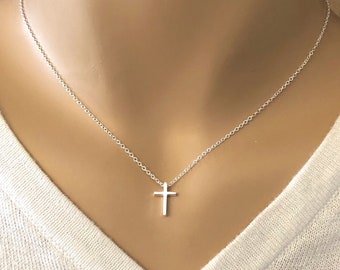 Dainty, small cross pendant -Simple Minimalist necklace -Tiny Sterling silver cross - Delicate jewelry for her