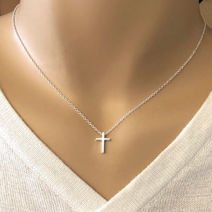 Dainty, small cross pendant Simple Minimalist necklace Tiny Sterling silver cross Delicate jewelry for her image 1
