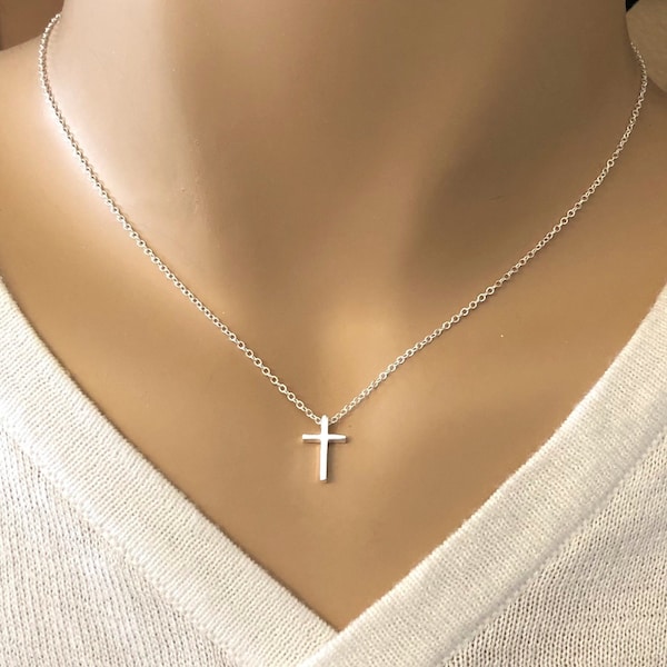 Dainty, small cross pendant -Simple Minimalist necklace -Tiny Sterling silver cross - Delicate jewelry for her