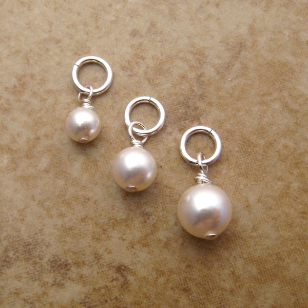 Pearl charm - White Swarovski elements pearl - Dainty pearl pendant - 4mm, 5mm or 6mm pearl - Sold Separately