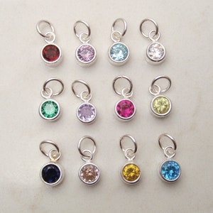 Birthstone charm - Solid Sterling Silver bezel setting - Dainty birthstone pendant - Small, CZ birthstone - Sold Separately