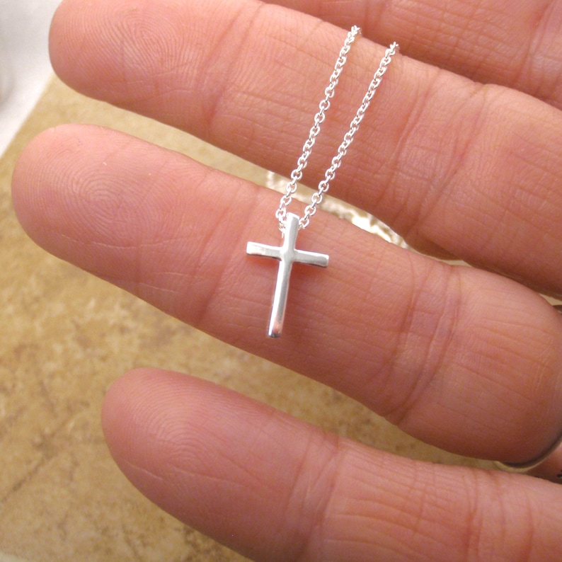 Dainty, small cross pendant Simple Minimalist necklace Tiny Sterling silver cross Delicate jewelry for her image 2