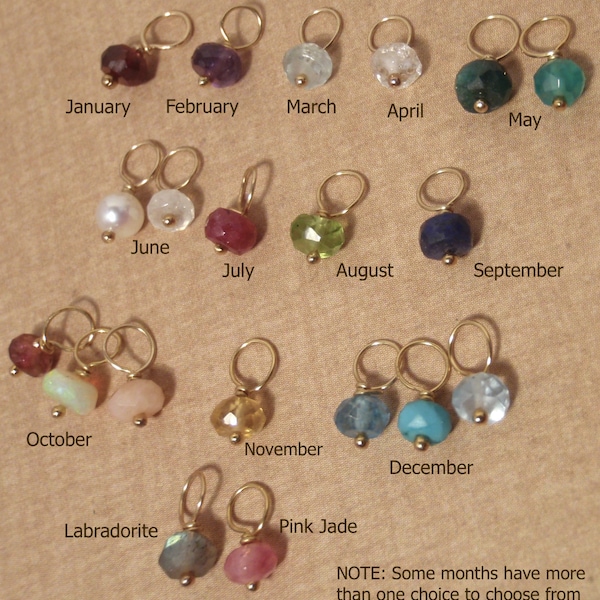 Tiny Birthstone charm -  Gold Birthstone bead dangles -  Genuine birthstone drop of your choice - Sold Separately