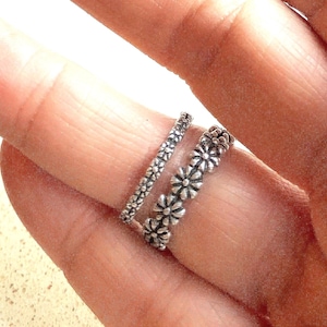 Dainty Sterling Silver Daisy Ring: Stacking Band, Friendship Jewelry
