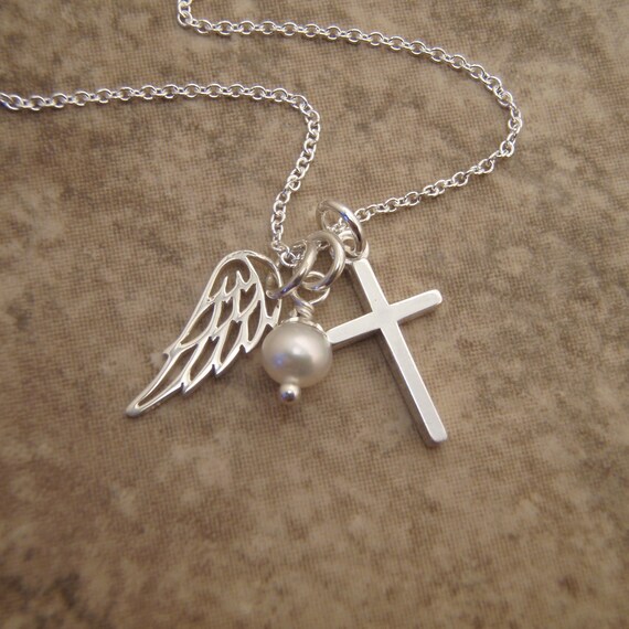 Angel Wing Necklace Cross Necklace Godmother Gift Etsy