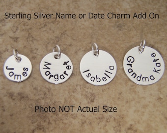 Name charm - Personalized charm - Custom Word - Garter charm - Name disc pendant - Sterling silver custom charm