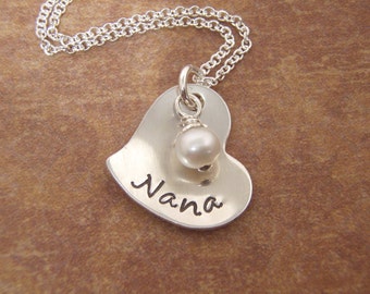 Nana name necklace - Mema, Nonna, Nanny, Mom necklace - Dainty Name pendant - Pearl or Birthstone charm - Custom personalized name