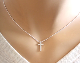 Dainty, small cross necklace - Simple Minimalist necklace - Sterling silver cross pendant - Delicate jewelry for her