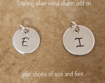 Sterling Silver initial charm  - Small Initial add on charm -  Dainty initial charm - Sold Separately - Photo NOT actual size