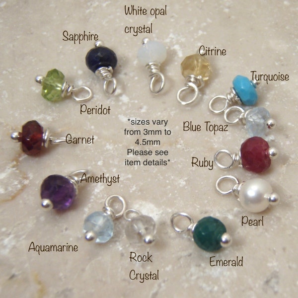 Tiny Birthstone charm - Genuine birthstone dangle -  Necklace charm, bracelet, Permanent jewelry charm - Sold Separately -4mm or smaller