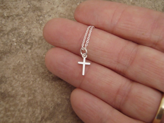 TINY Silver Cross Necklace Simple 