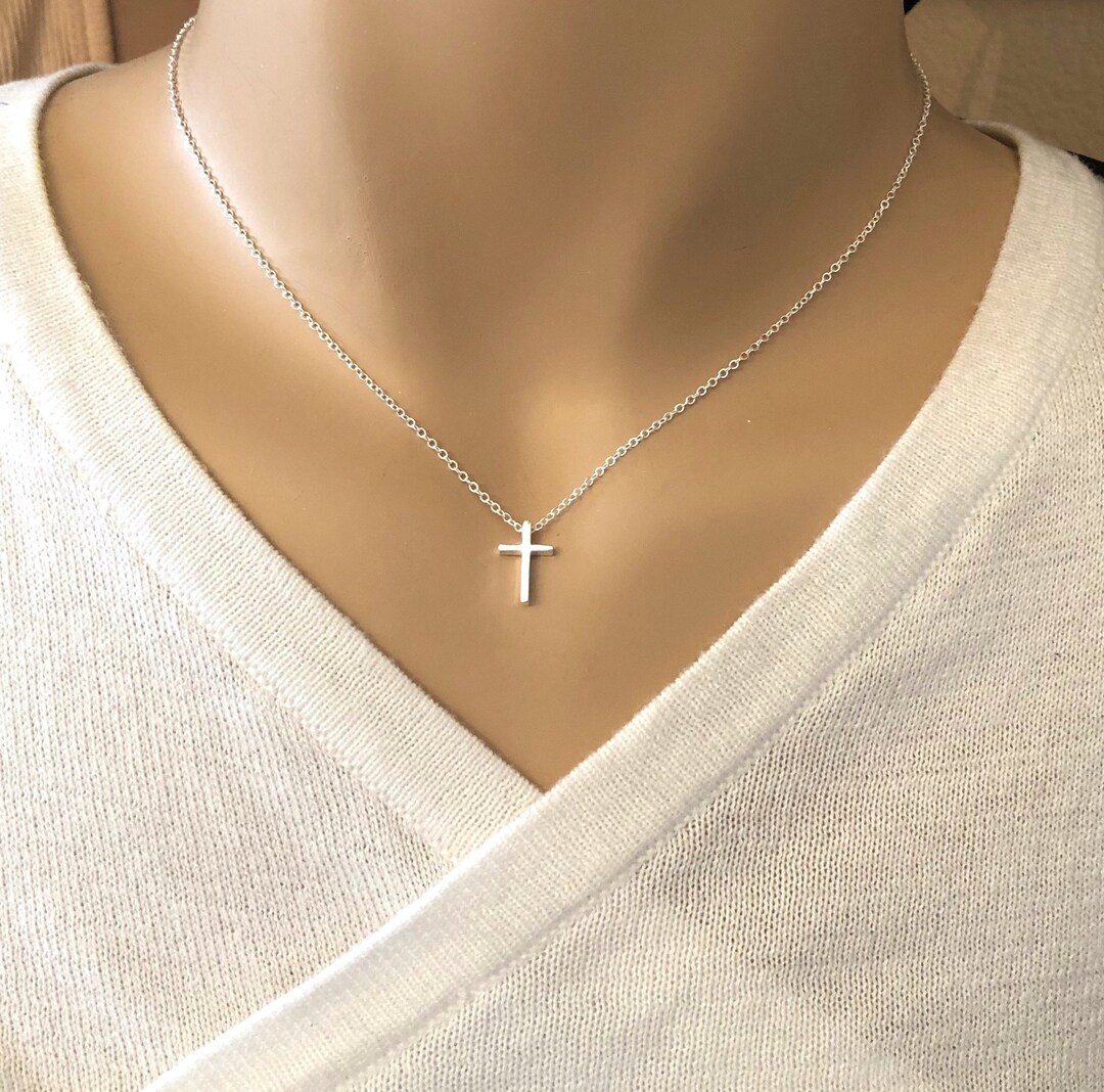 Dainty Small Cross Pendant simple Minimalist Necklace tiny