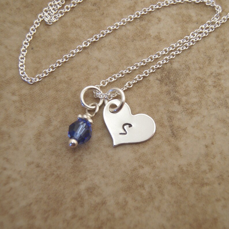 Tiny heart necklace Little girl's initial and birthstone Etsy