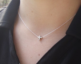 Dainty cross necklace - Tiny cross jewelry -  Simple Plain cross Minimal  necklace - Sterling silver necklace - Cross charm