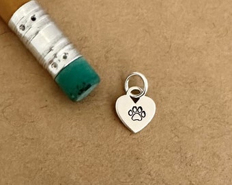 Tiny Paw Print charm - Heart pendant -  Dog paw - Cat paw - Dog mom, Cat mom gift - Necklace, bracelet, anklet, permanent jewelry charm